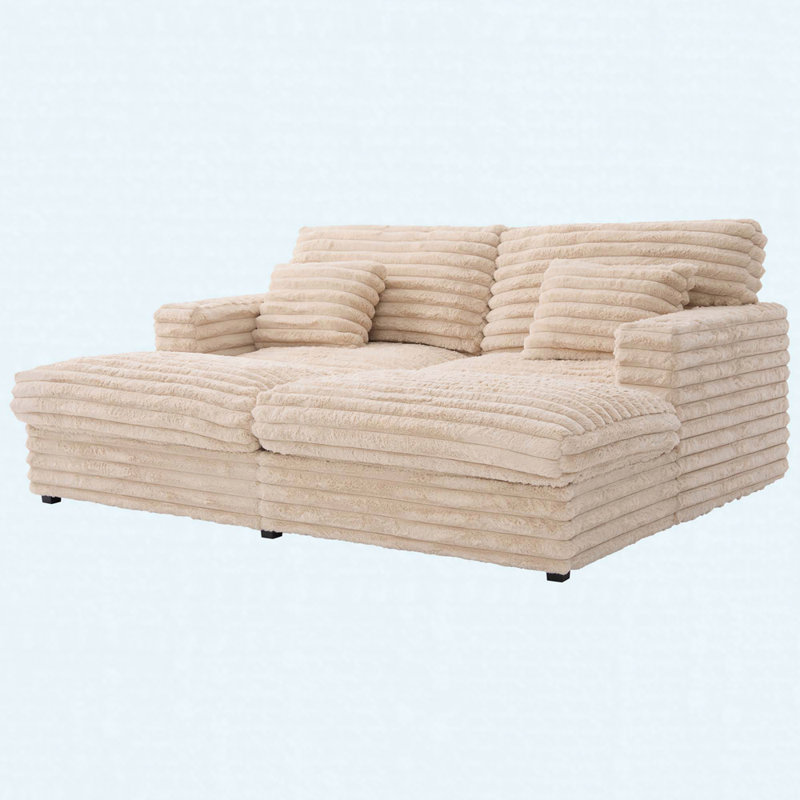 Très grand canapé-lit 83,5 po avec 2 coussins, ports USB et porte-gobelets, canapé Cloud Plush, Champagne