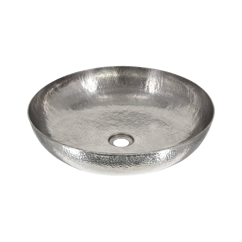 Maestro Sonata Hand-Hammered Copper Round Vessel Bathroom Sink, Brushed Nickel