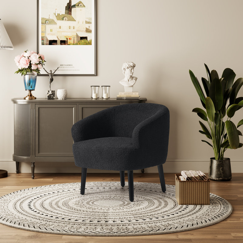 Bayville 29'' Wide Barrel Chair, Black Polyester Blend