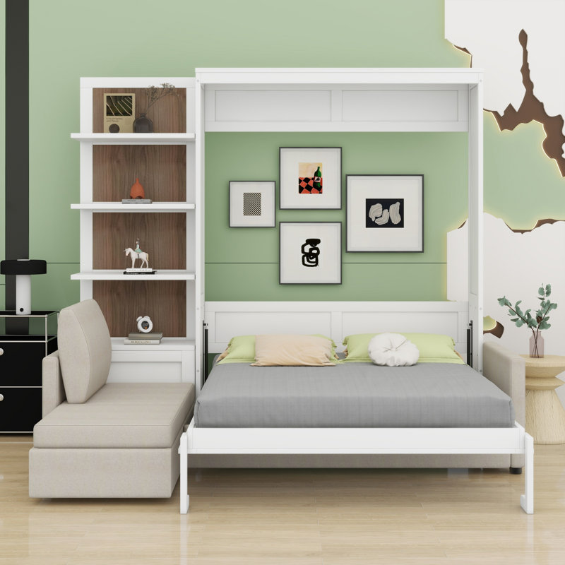 Lit escamotable mural avec canapé et tablettes Murphy, Blanc