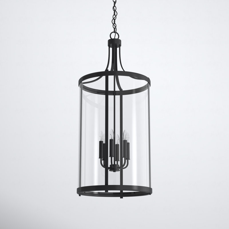 Wayland 6 - Light Lantern Geometric Chandelier in Black, 6 Lights, 34" H x 16" W x 16" D, Black