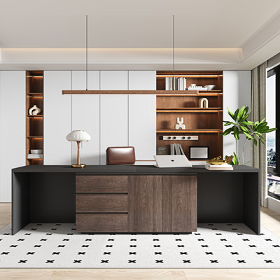  Home Office Desk Extendable Executive Desk 2-Person Table With Storage Drawers And Cabinets