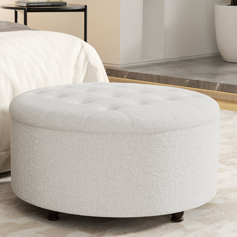 Winston Porter Upholstered Ottoman with Storage, Beige Teddy
