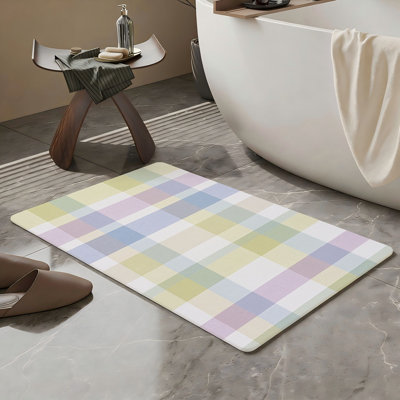 Pastel Plaid Bath Rug, 20" X 32", For Bathroom, Laundry Room