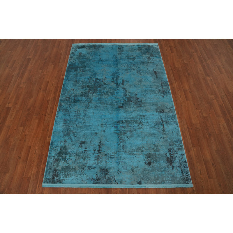 Élégant tapis texturé bleu pour espaces minimalistes modernes 5 x 7