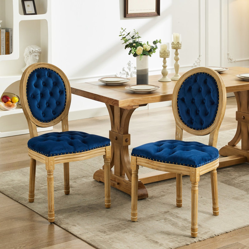 Chaises de salle à manger confortables avec mousse haute densité, chaises en velours bleu, pieds en bois massif,