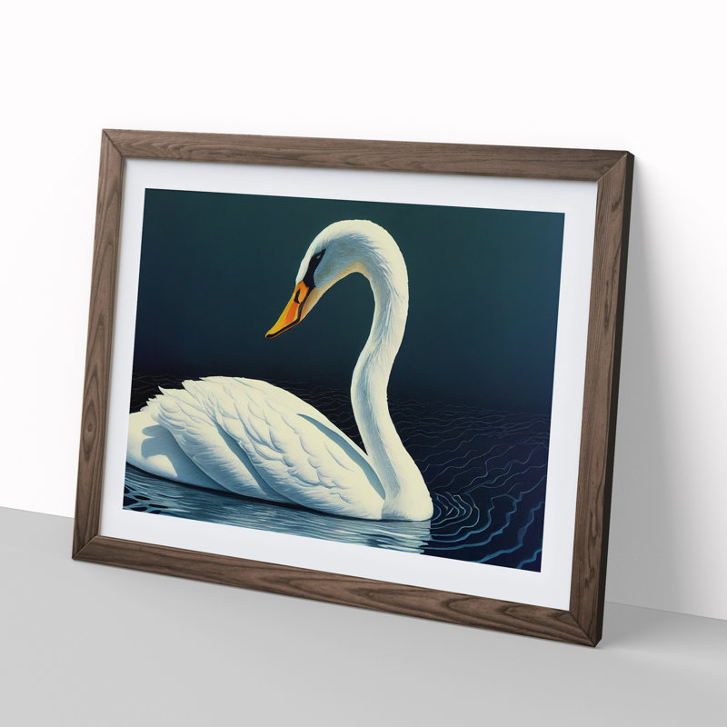 Dazzling Swan - Framed Print, 25cm H x 34cm W x 2cm D, Walnut