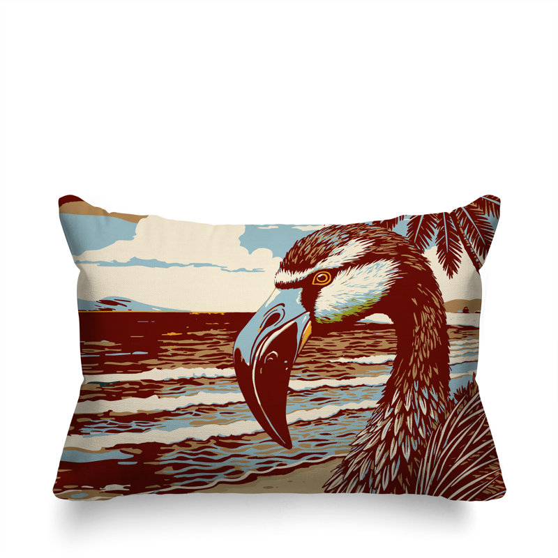 Sabbi Flamingo Reversible Indoor/Outdoor Rectangular Pillow, Rectangle 18"H x 25"W, Red