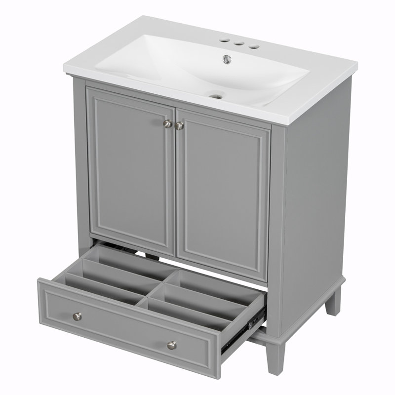 Sherle 30'' Single Bathroom Vanity with Solid + Manufactured Wood Top, Gray
