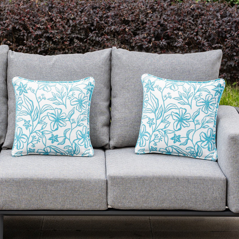 Housse et insert de coussin réversible intérieur / extérieur en coton, Motif floral bleu