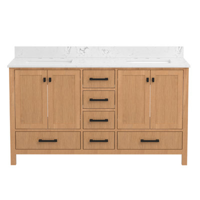 Meuble-lavabo autoportant en bois massif 60 po avec lavabo double 60 po