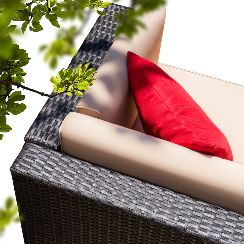 Causeuse d'extérieur en osier avec coussins Atyia, Beige