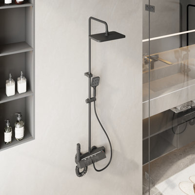 Système de douche noir avec affichage de la température à DEL et pomme de douche à effet pluie