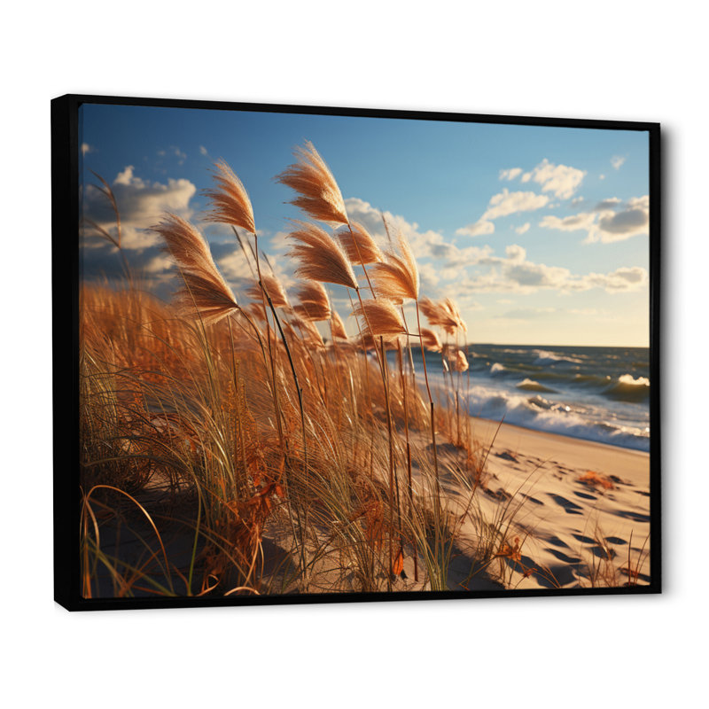 Plage sablée ensoleillée III - impression, H 16 po x l 32 po x P 1 po, Cadre flottant noir