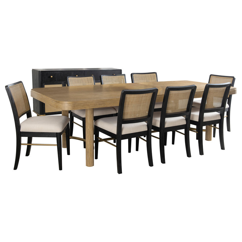 Ensemble de table de salle à manger à rallonge 9 pièces Castleton, 9 pièces : table, 8 chaises, Noir/crème