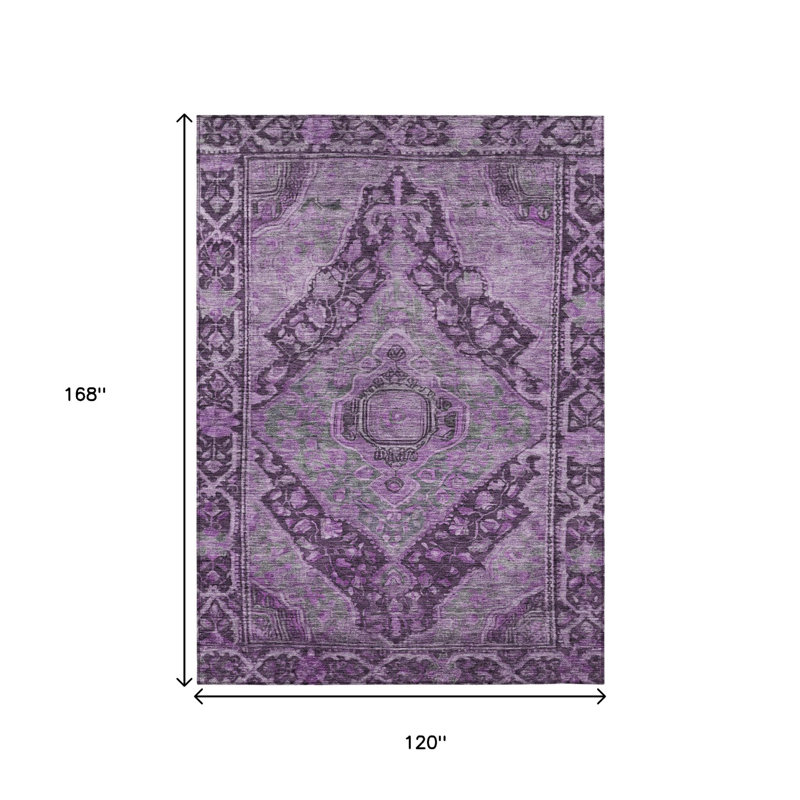 Tapis intérieur/extérieur lavable à motif médaillon aubergine et lavande, 3 m x 4,2 m