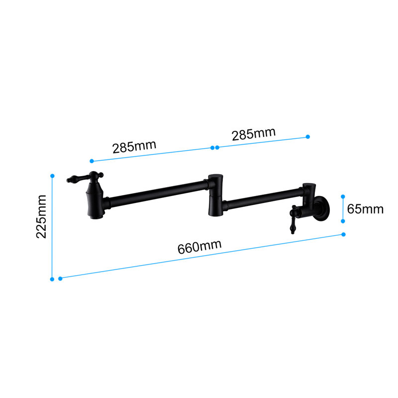 Wall Mounted Pot Filler Faucet Matte Black, Folding Function, 360 Rotation, Brass Material, Treatment, Double Handles Mount Kitchen In Quality Brass, Corrosion Handle Control