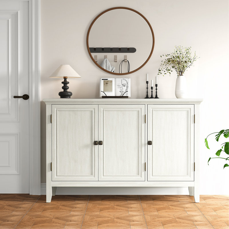 Buffet avec portes et tablettes réglables, buffet bohémien, armoire à crédence en bois pour chambre à coucher, salon, salle à manger, couloir, blanc grisâtre