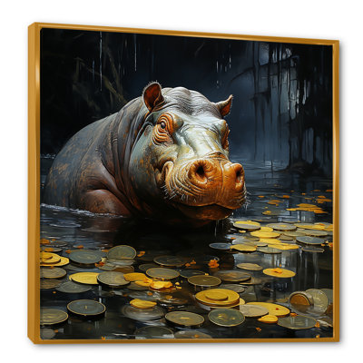 «Grey Powerful Hippo Waters Reflect IV - Hippopotamus», art mural