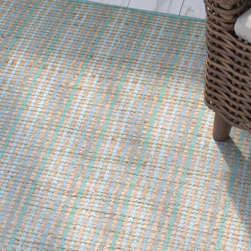 Doleman Hand Woven Jute/Cotton Striped Rug in Green, Rectangle 5' x 8'