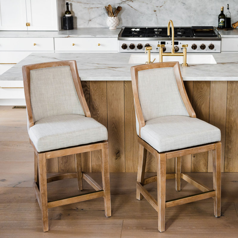 Vienna Weathered Oak Swivel Counter Stool with Sand Upholstery