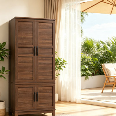Armoire-penderie haute de 21,15 po x l 31,55 po x H 72,05 po avec 4 portes, grande armoire en bois avec tringle et tablettes réglables, armoire de rangement pour vêtements autoportante pour la chambre à coucher.