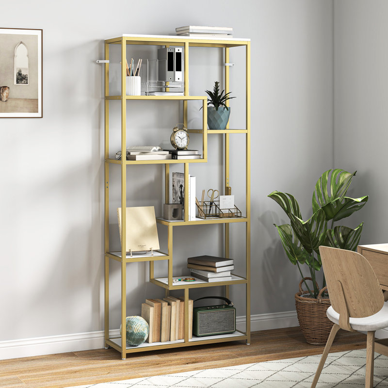 180cm H x 80cm W Metal Bookcase, White/Gold