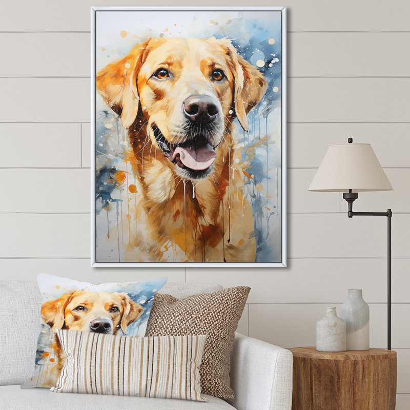 «Dog Labrador Dreams», reproduction d'art sur toile encadrée, H 40 po x l 30 po x P 1,5 po, Cadre flottant blanc