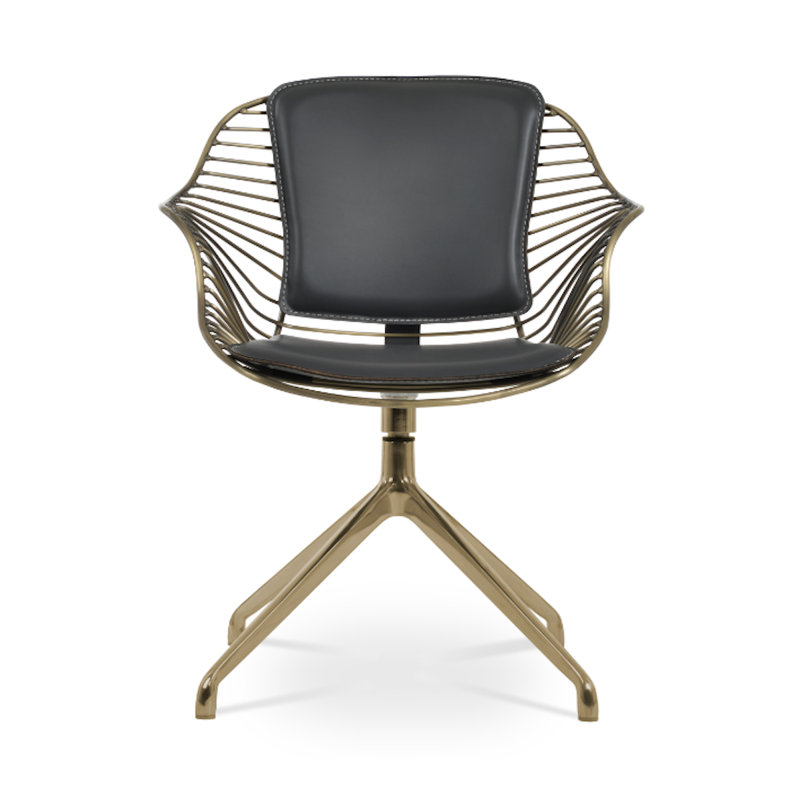 Fauteuil pivotant en laiton Zebra Spider, Similicuir gris