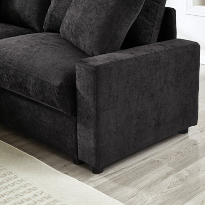 Ensemble de canapé modulaire en forme de L 72 pouces pour salon, canapé 2 places confortable avec repose-pieds mobile et 3 rangements, tissu en polyester, noir