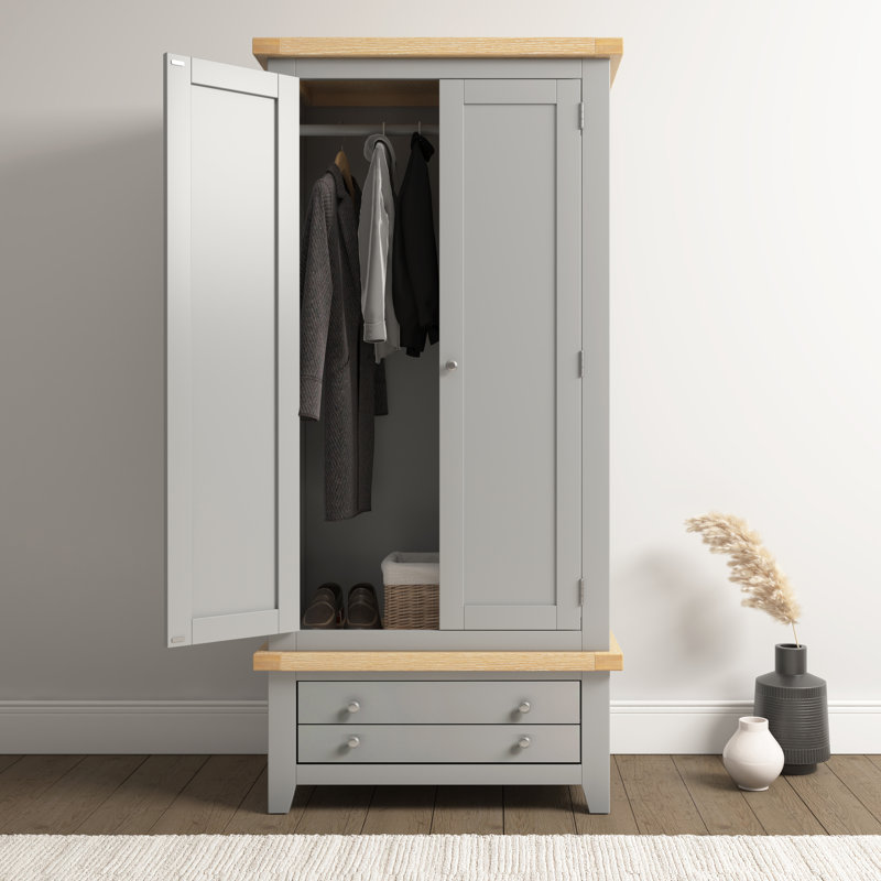 Windsor 2 Door Wardrobe, Pebble Grey/Oak