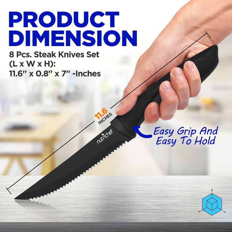 NutriChef 4.5'' Serrated Steak Knife, Black