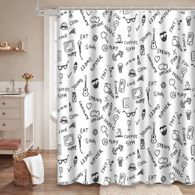 Rideau de douche imperméable à l'eau avec 12 crochets DoodleChill
