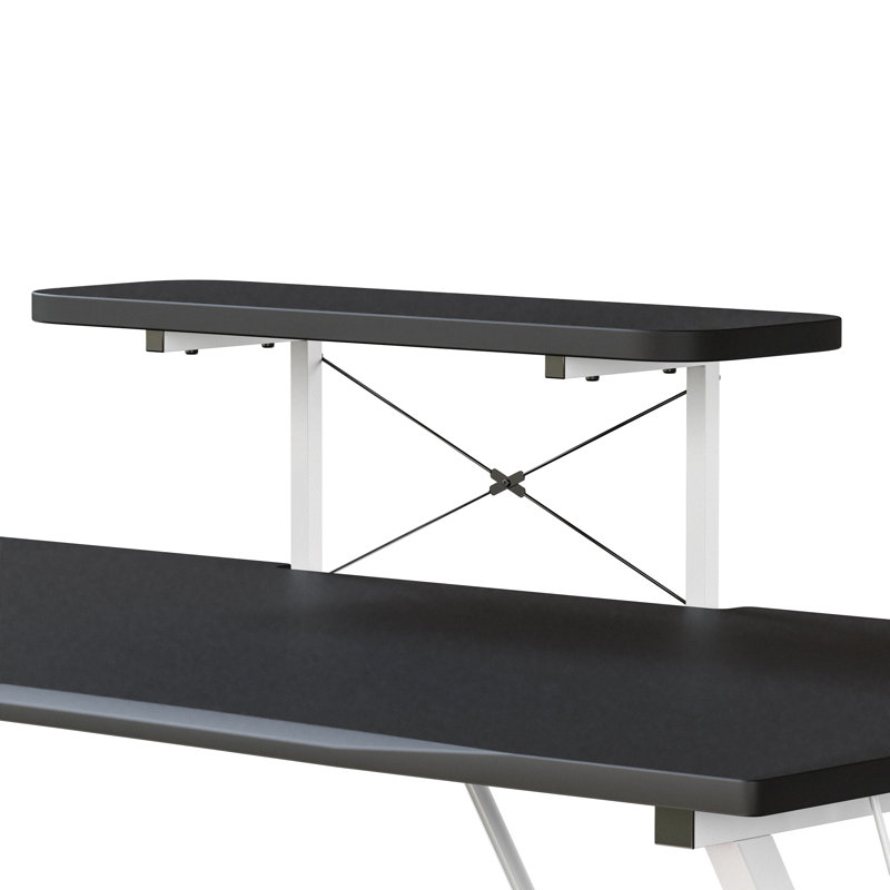 Gaming Desk with Cup Holder, Headphone Hook, and Monitor/Smartphone Stand, Black/White