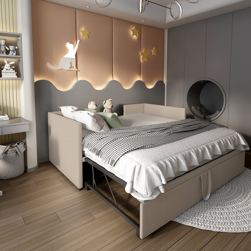 Lit de jour simple avec couchette Chand, Beige / noir