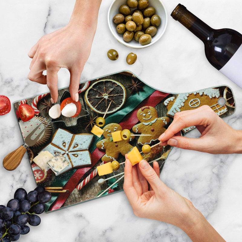 Gingerbread Man Multicolor Glass Rectangular Cutting Board