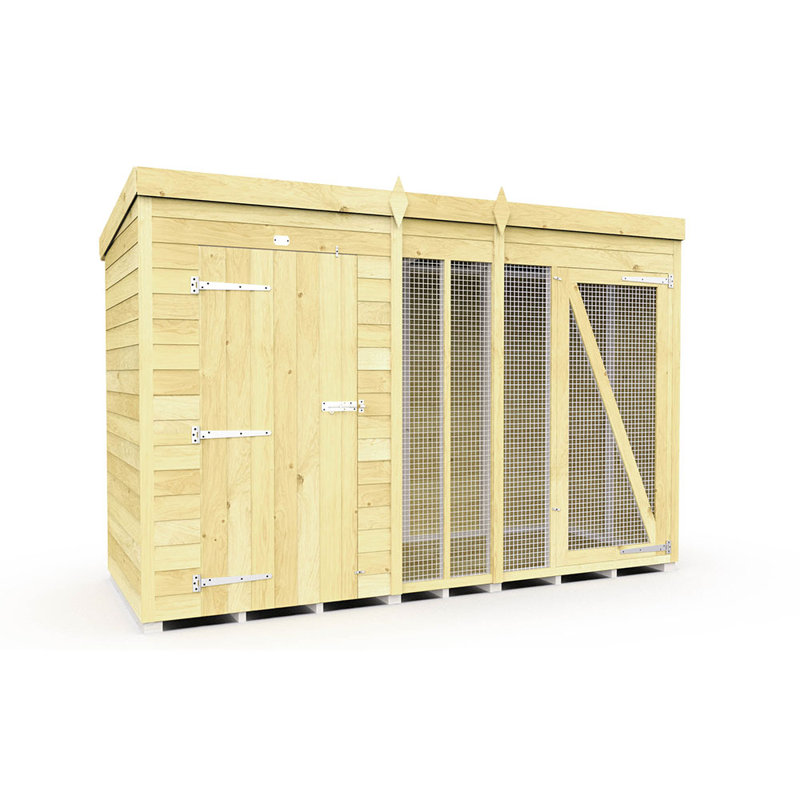 Dog Kennel and Run Full Height, 201cm H x 302cm W x 118cm D