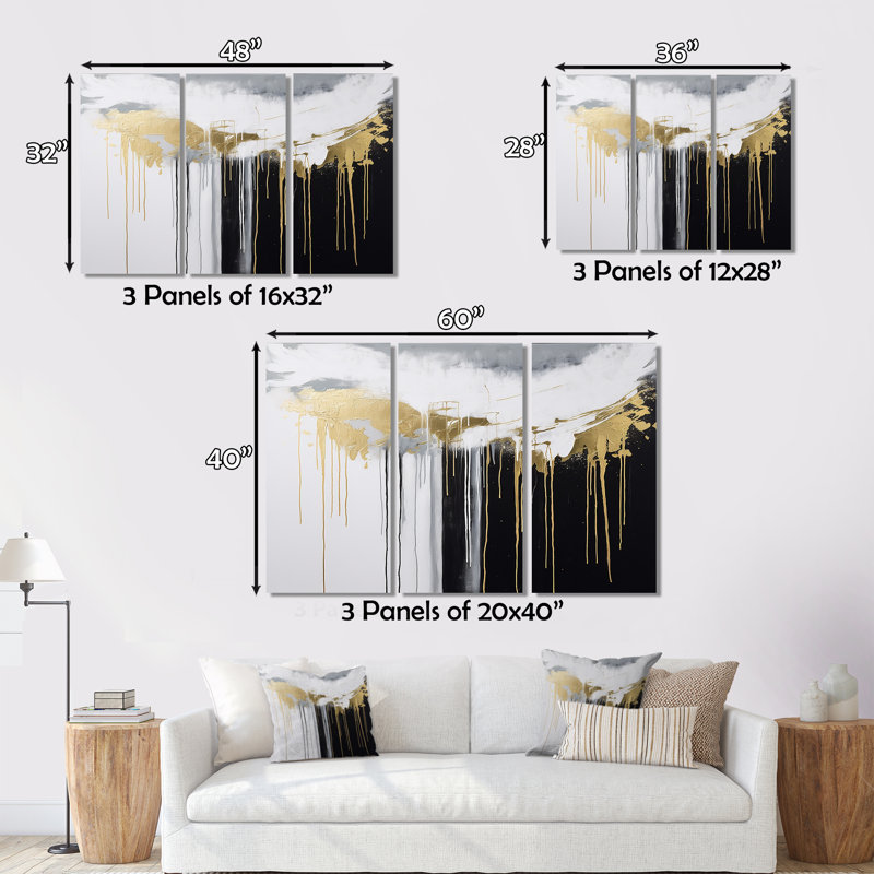 Golden River Wildness Abstract Gold and Black III - Ensemble de décorations murales abstraites, H 28 po x l 36 po x P 1 po