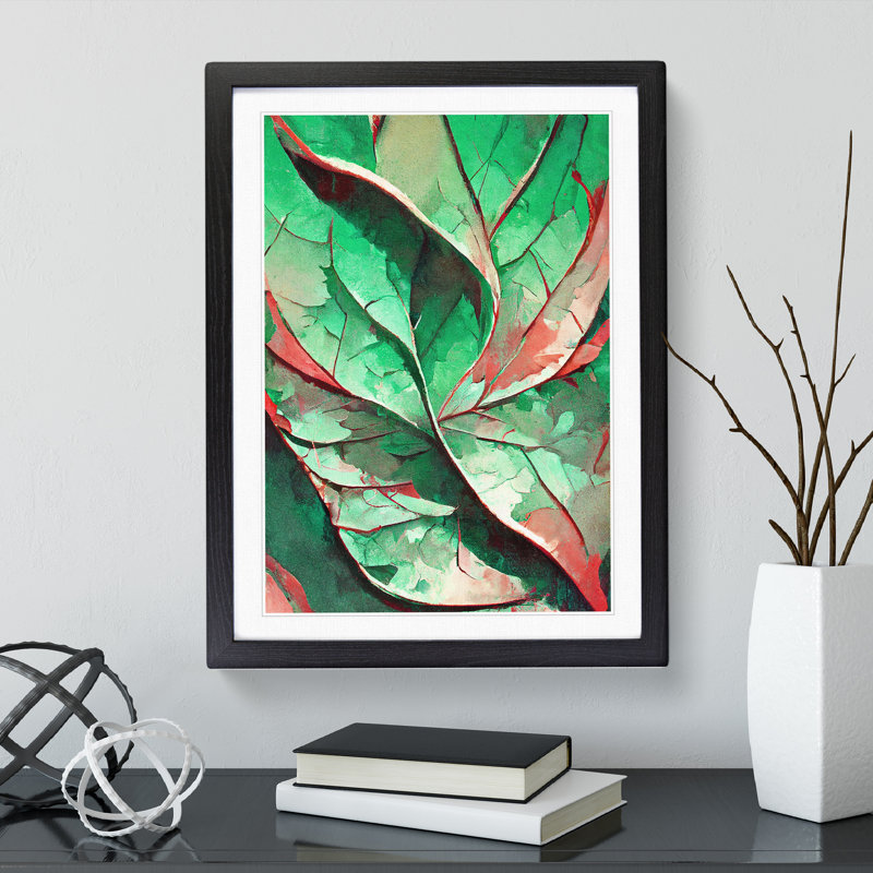 Abstract Leaf No.1 - Wall Art, Black Framed, 66cm H x 48cm W, White