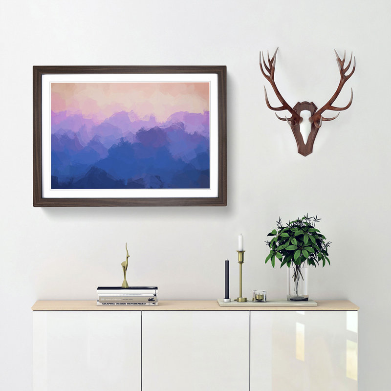 Colourful Mountains in Abstract - Picture Frame Painting Print, 48cm H x 65cm W x 2cm D, Walnut Framed