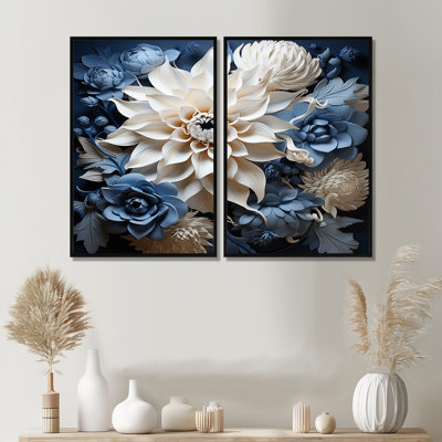 Dahlia blanc et bleu symphonie III - art mural floral Dahlia