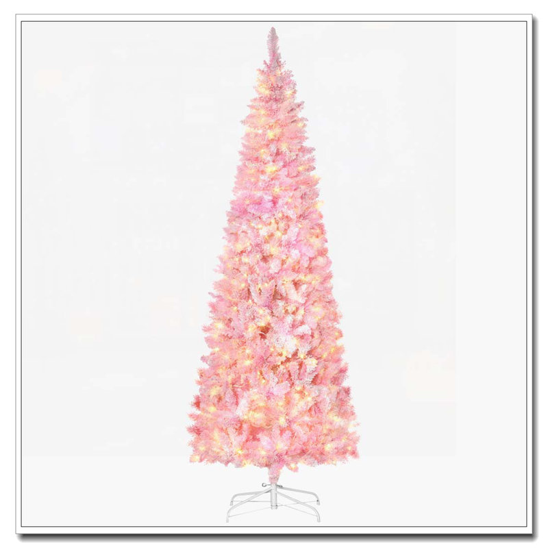 Arbre de Noël artificiel enneigé 7,5 pi, rose et blanc