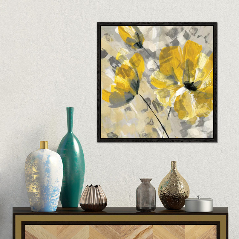 Buttercup II by Katrina Craven - Painting on Canvas, 45.72 cm H x 45.72 cm W, Black Floater Framed