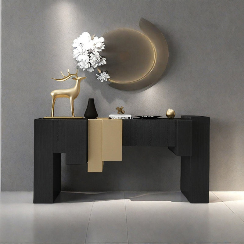 Console Modern Minimalist Art Design, H 35,43 po x l 62,99 po x P 15,75 po, Or / noir