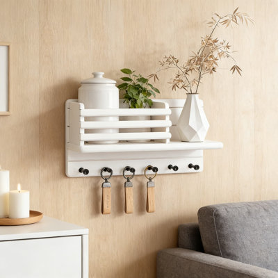 Farmhouse Key Holder With Mail Slot And Shelf, Rustic Wood Wall Mount Organizer For Keys, Mail, And Entryway Storage
