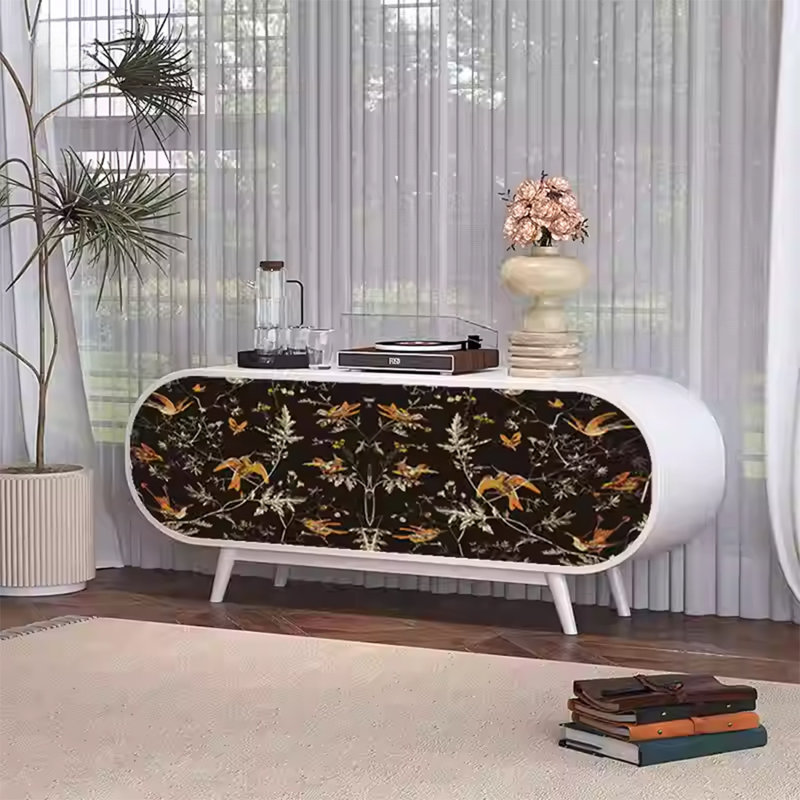 Buffet en noyer avec deux portes et tiroirs, Blanc