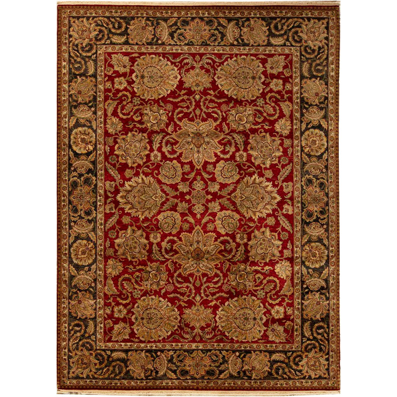 Tapis rouge et brun noué à la main de haute qualité
