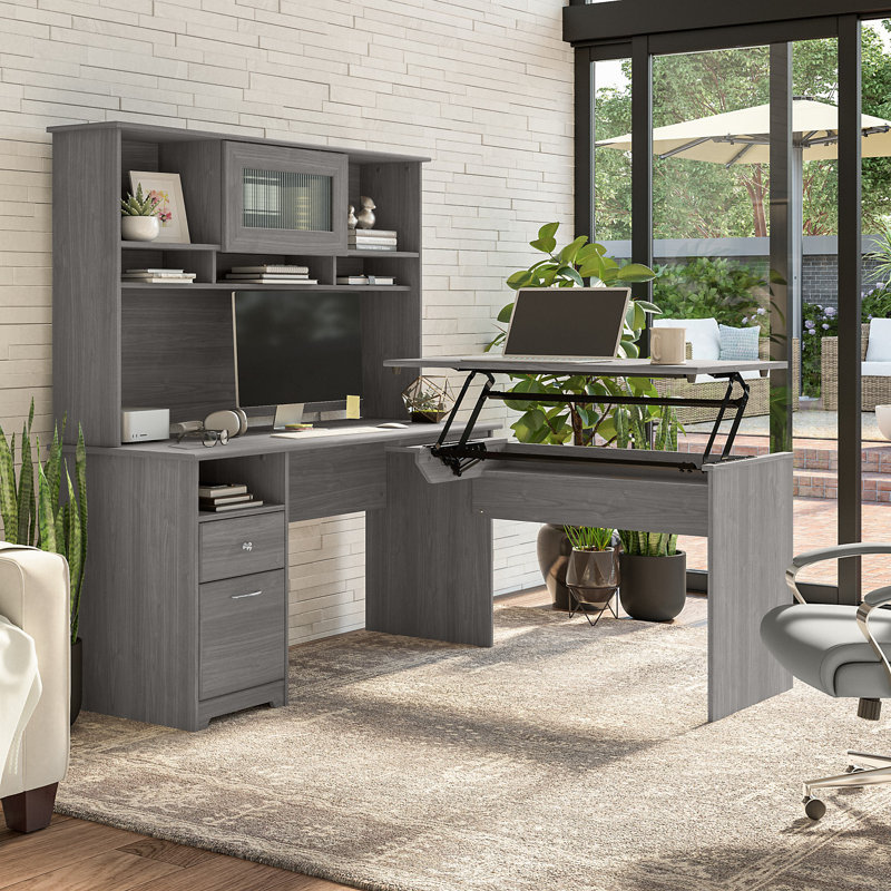 Bureau d'ordinateur en L Shelonda, H 66,3 po x l 59,45 po x P 69,17 po, Gris moderne