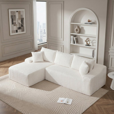 Boneless Plush Corduroy Modular Sectional Sofa, Spacious L-Shaped Couch For Cozy Living Spaces
