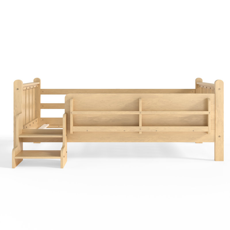 Lit simple au sol en bois avec rangement, conception moderne pour enfants